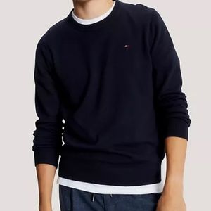 TOMMY HILFIGER 2XL Cotton Knit Navy Blue Crewneck Pullover Golf Sweater Unisex